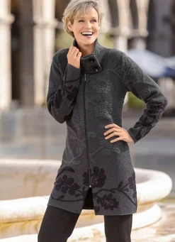 Damen BADER Long-Strickjacke mit Cloqué-Effekten