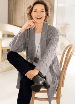 Damen BADER Long-Strickjacke mit Zopfmuster