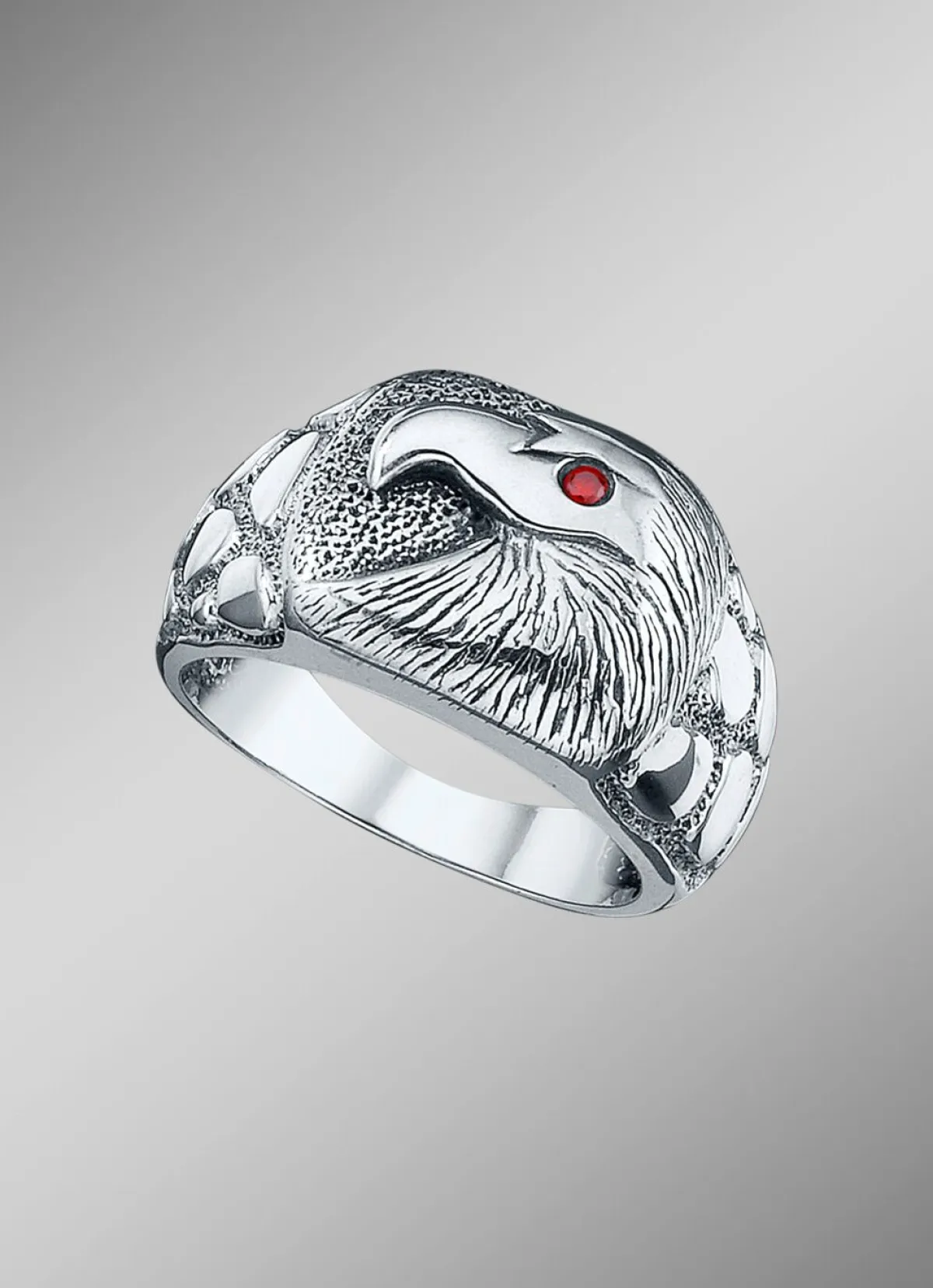 Herren BADER Massiver Herrenring mit Adler und echt Granat