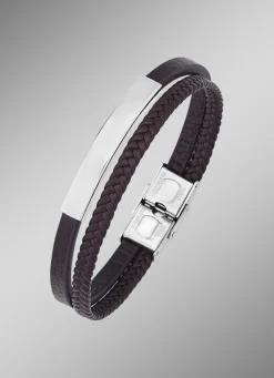 Herren BADER Modernes Leder-Armband mit Edelstahl