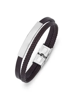 Herren BADER Modernes Leder-Armband mit Edelstahl