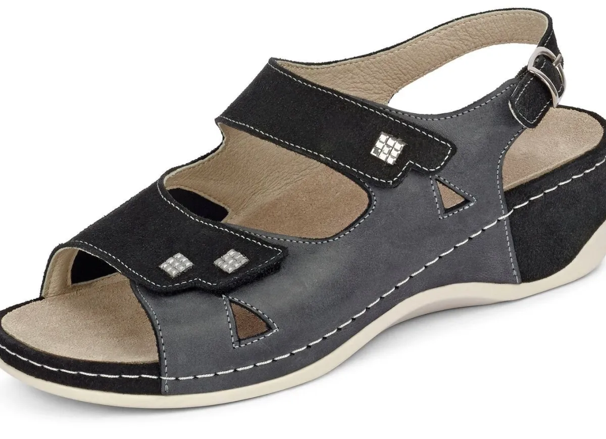 Damen MUBB , bequeme Damen-Sandalen, Weite H, mit herausnehmbarem Fußbett