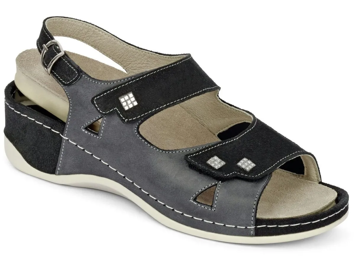 Damen MUBB , bequeme Damen-Sandalen, Weite H, mit herausnehmbarem Fußbett