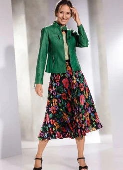 Damen KLAUS MODELLE MADE IN GERMANY Plissee-Rock mit floraler Dessinierung