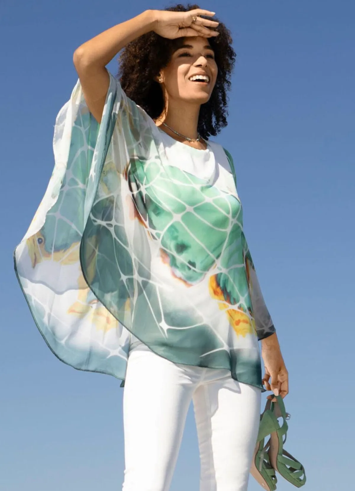 Damen BADER Poncho-Tunika mit eingearbeitetem Trägershirt