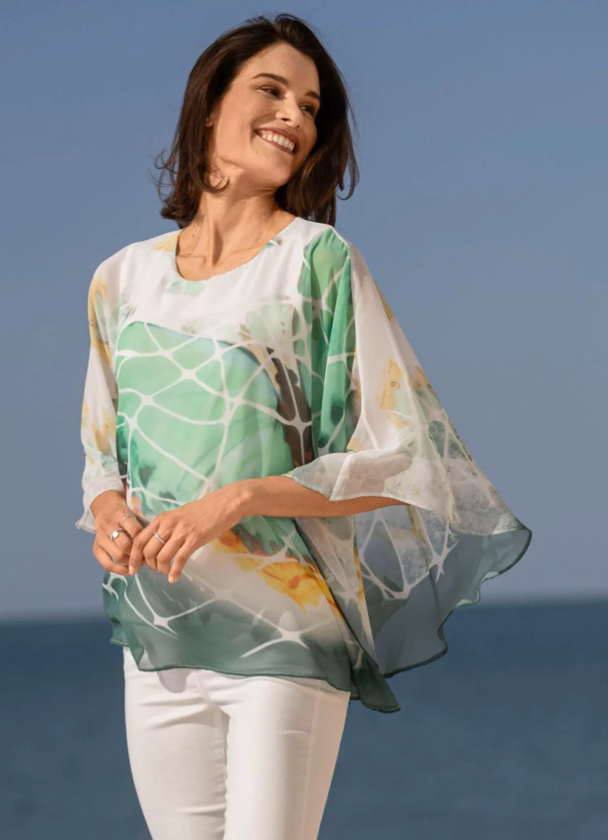 Damen BADER Poncho-Tunika mit eingearbeitetem Trägershirt