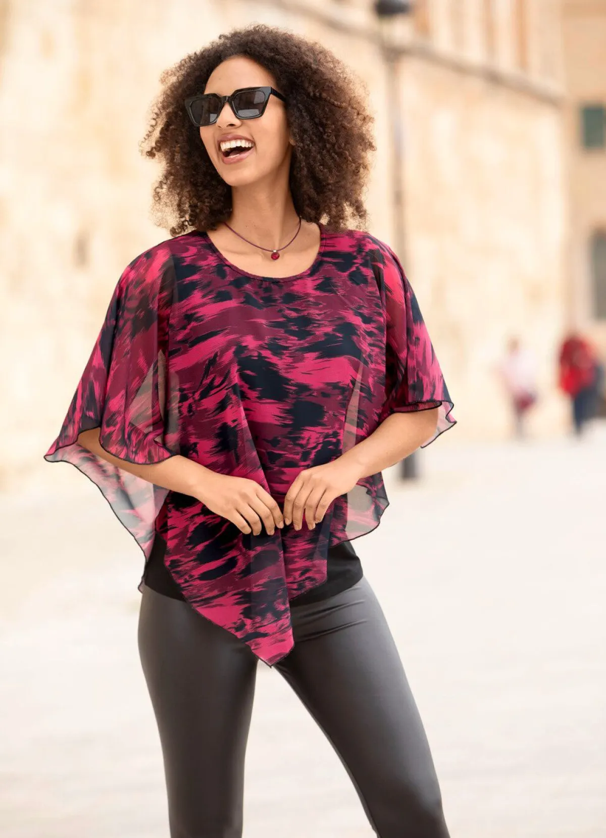 Damen BADER Poncho-Tunika mit eingearbeitetem Top