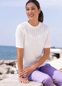 Damen BADER Pulli mit Spitzenbesatz
