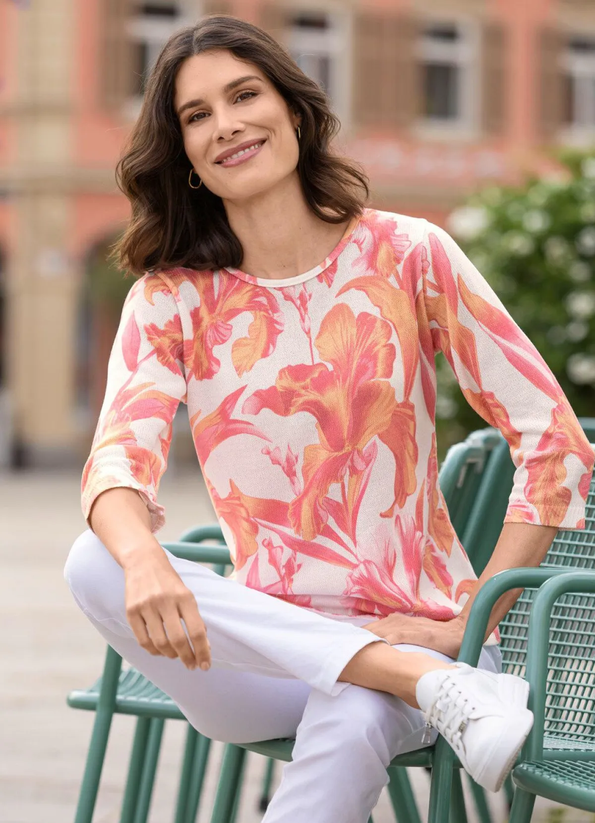 Damen BADER Pullover in floralem Feinstrick