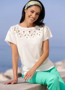 Damen BADER Pullover in Materialmix mit Spitze
