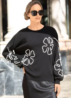Damen Tizia Pullover mit aufwendigen Blütenapplikationen