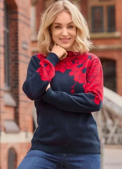 Damen laurakent Pullover mit floralen Jacquardakzenten