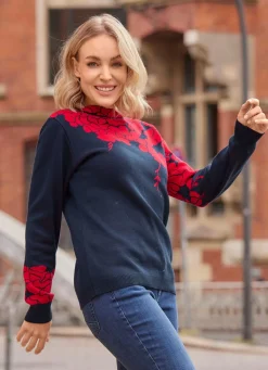 Damen laurakent Pullover mit floralen Jacquardakzenten