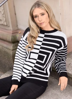 Damen Tizia Pullover mit grafischem Jacquard in Kontrast
