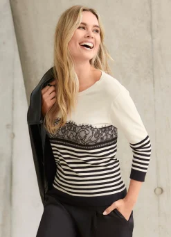 Damen Tizia Pullover mit Spitzenbesatz