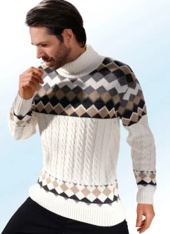 Herren BADER Rollkragenpullover mit Farb- und Mustermix