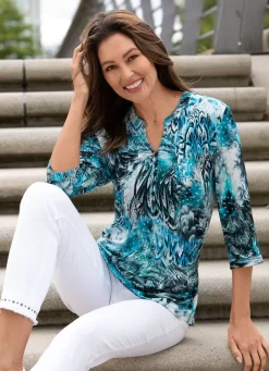 Damen BADER Shirt-Tunika mit farbbrillantem Druck