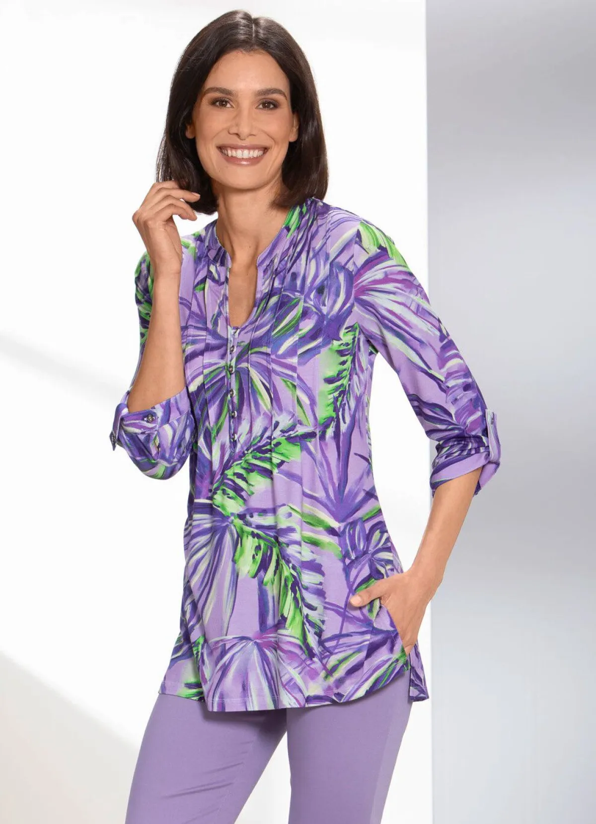 Damen BADER Shirt-Tunika mit farbbrillantem Druck