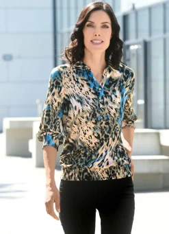 Damen BADER Shirt-Tunika mit gesmokten Armabschlüssen