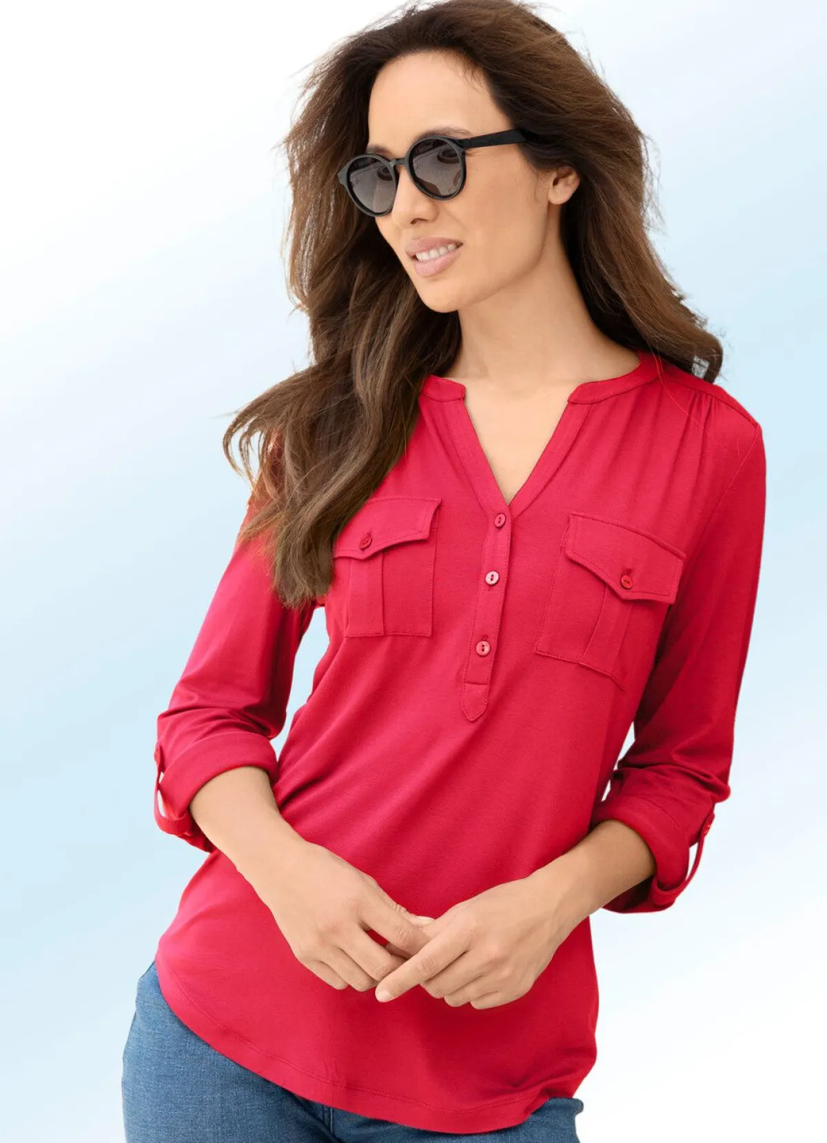 Damen BADER Shirt-Tunika mit Stehkragen