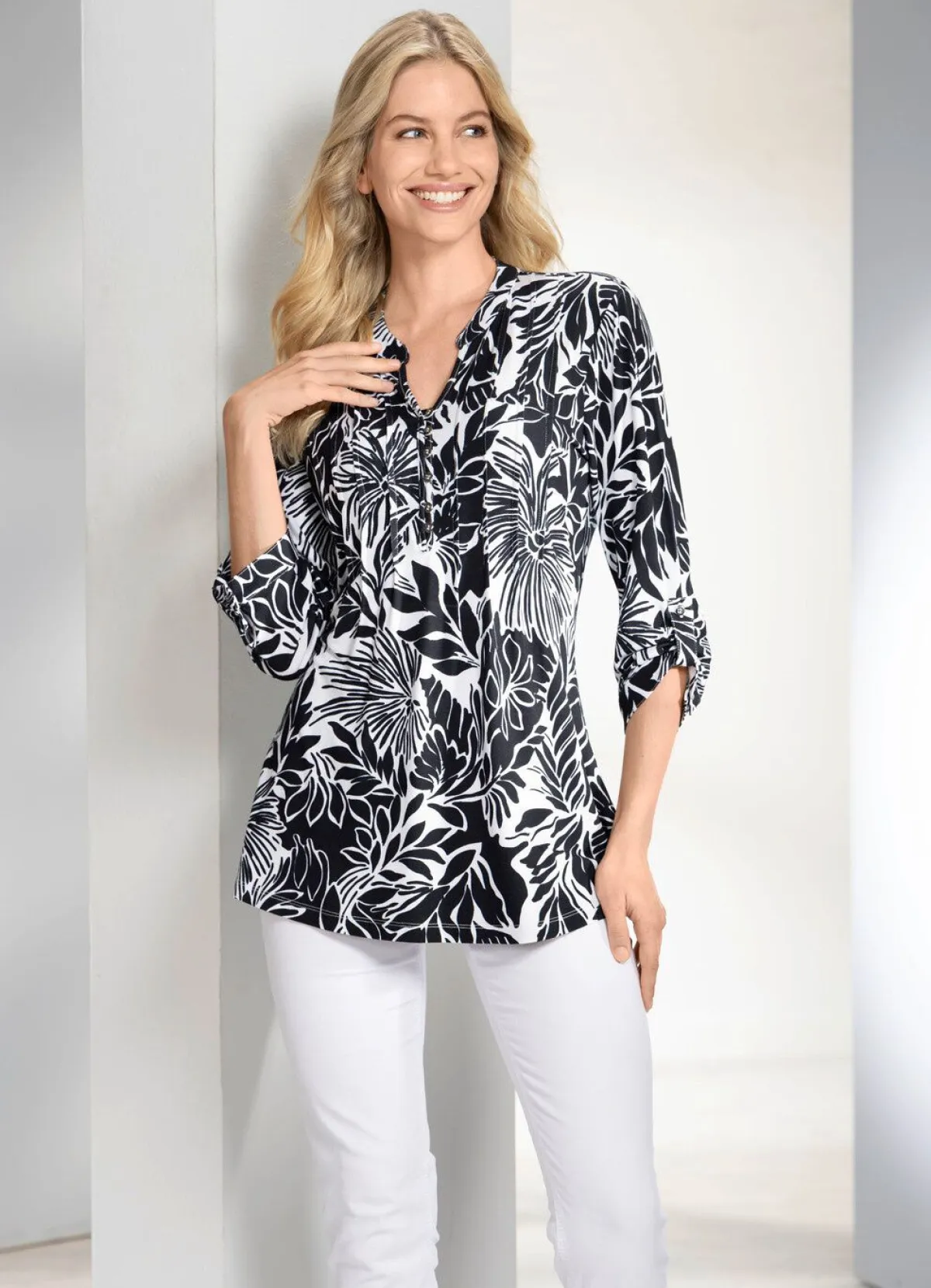 Damen BADER Shirt-Tunika mit Stehkragen