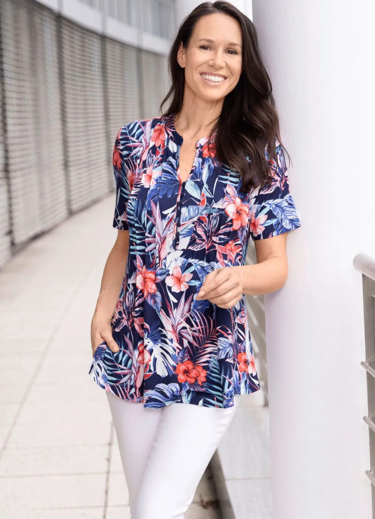 Damen BADER Shirt-Tunika mit Stehkragen