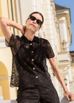 Damen laurakent Spitzenbluse mit Hemdkragen