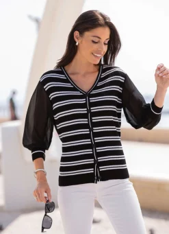 Damen BADER Strickjacke mit feinen Chiffonärmeln