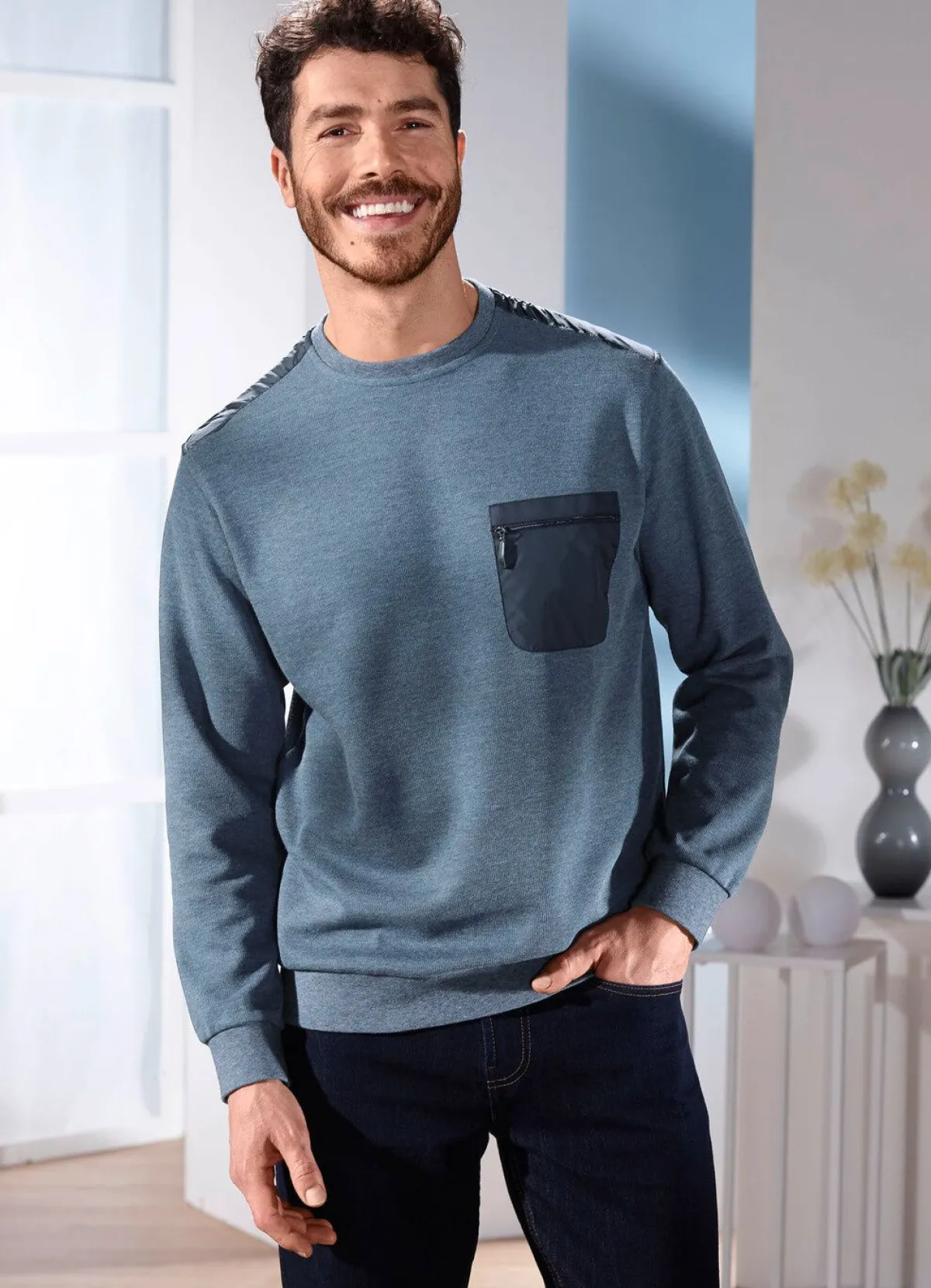 Herren BADER Sweatshirt mit Brusttasche