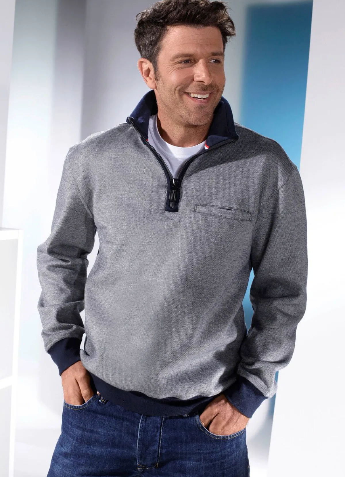 Herren BADER Sweatshirt mit elastischen Bündchen-Abschlüssen
