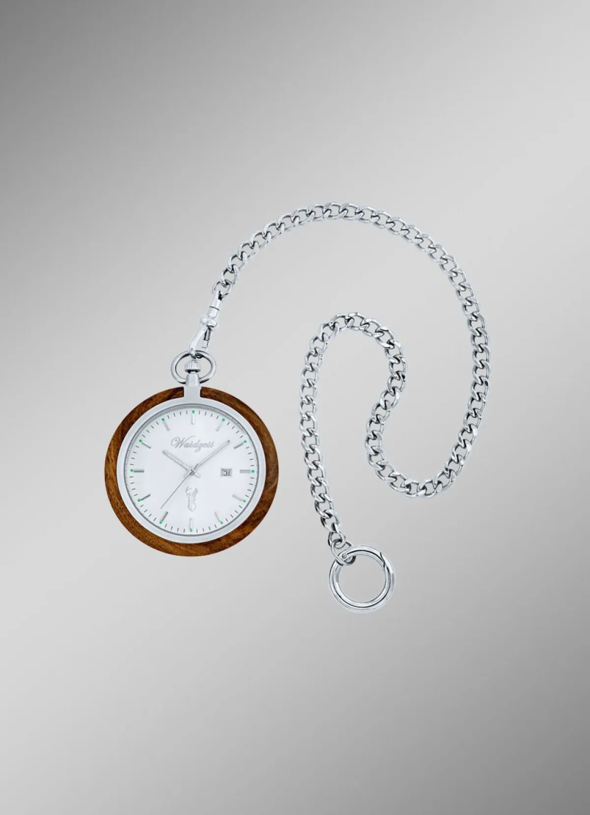Damen WAIDZEIT Taschenuhr mit Walnuss und Edelstahl Gehäuse
