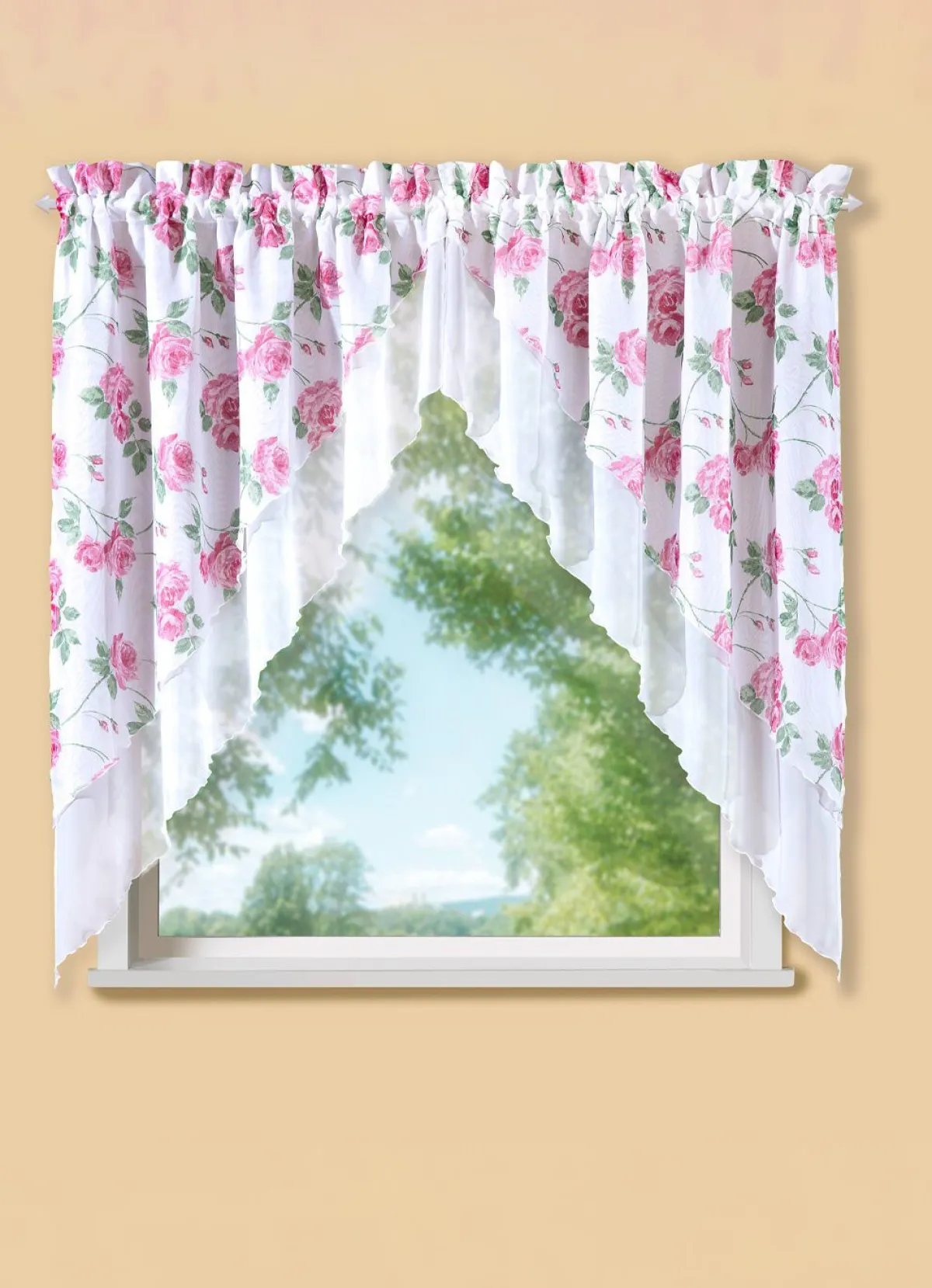 BADER 2-teiliger Fensterbehang mit Rosenmotiv