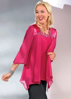Damen BADER 2-teiliges Blusen-Set mit glänzendem Satin-Besatz