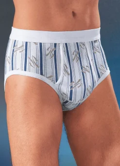 Herren BADER Viererpack Slips aus Feinripp mit Eingriff, bunt dessiniert
