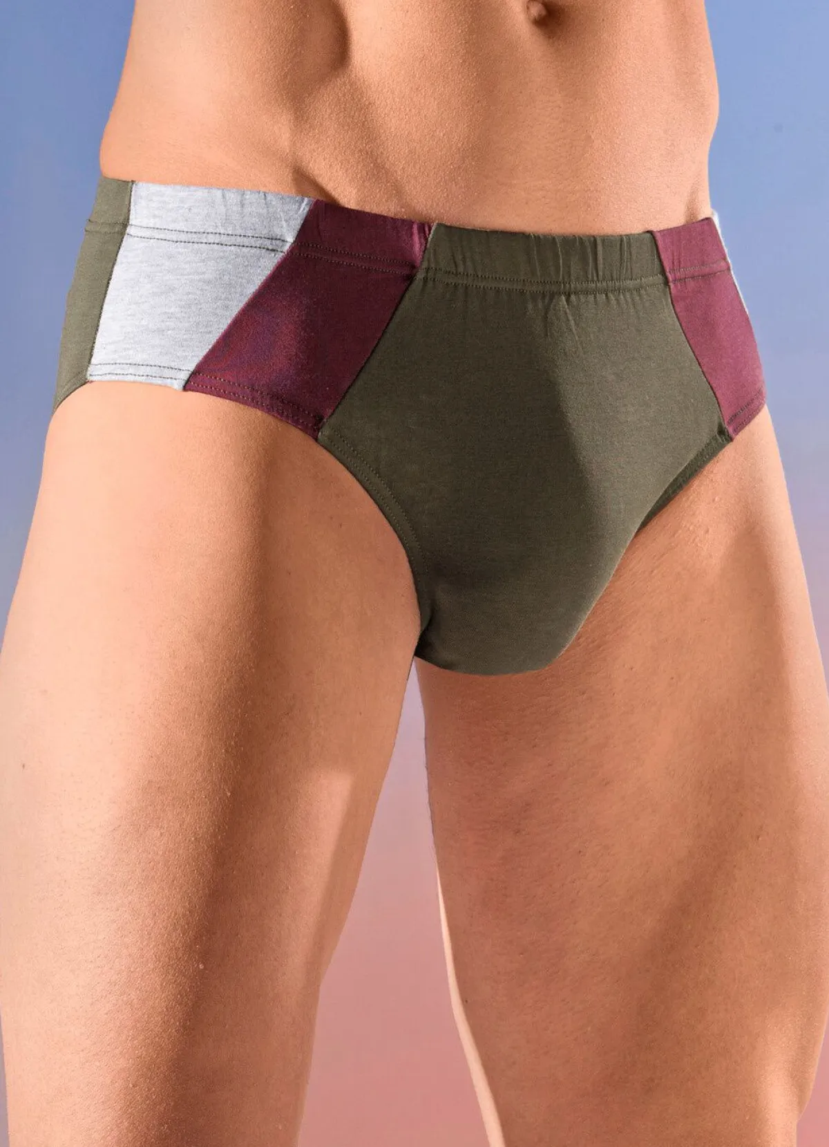 Herren BADER Viererpack Slips mit farbigen Einsätzen