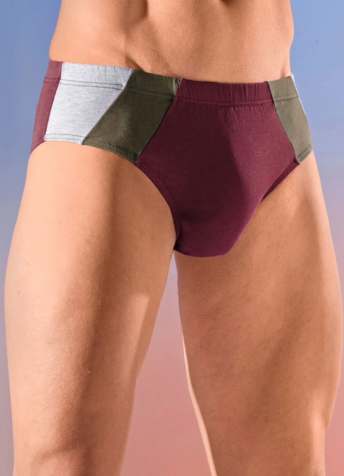 Herren BADER Viererpack Slips mit farbigen Einsätzen