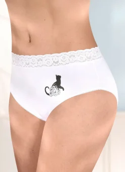 Damen BADER Viererpack Slips mit Katzenmotiv