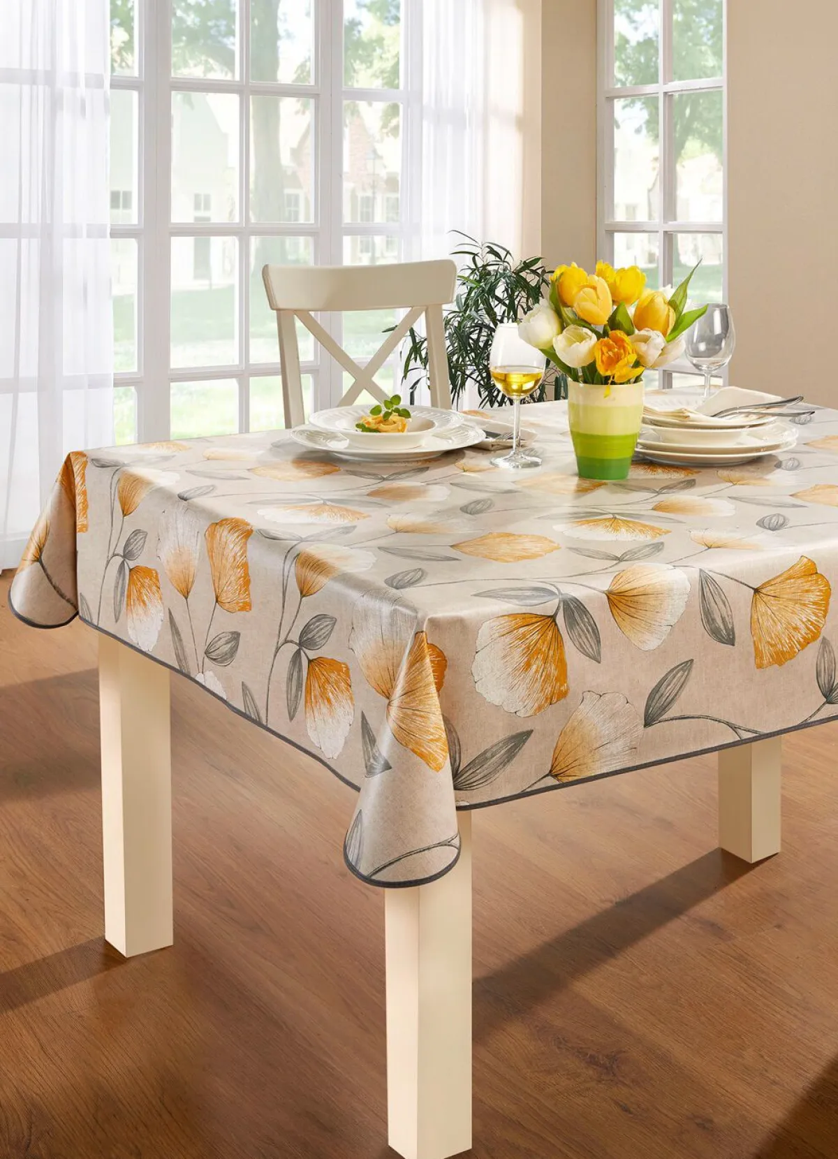 BADER Wachstuch-Tischdecke mit Ginkgo-Motiven