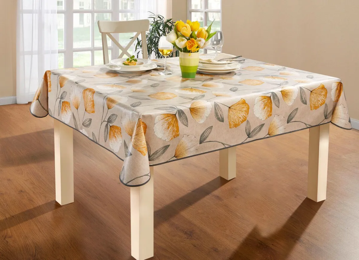 BADER Wachstuch-Tischdecke mit Ginkgo-Motiven