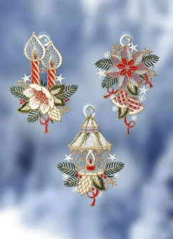 PLAUENER SPITZE Weihnachtliche Fensterbilder, 3er-Set